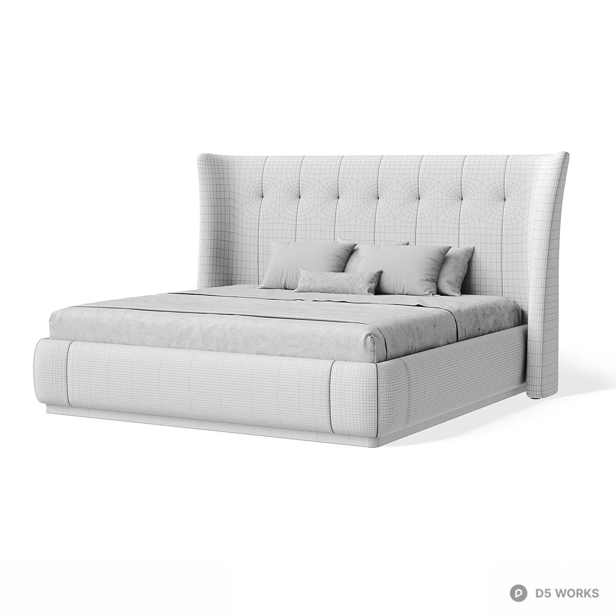 Tufted Velvet Upholstered Double Bed 3d model thumbnail 7