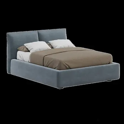 Velvet Upholstered Double Bed 3d model