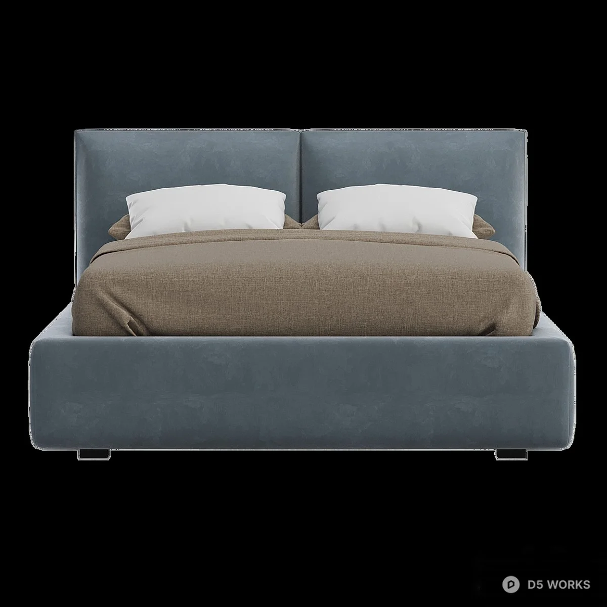 Velvet Upholstered Double Bed 3d model thumbnail 2