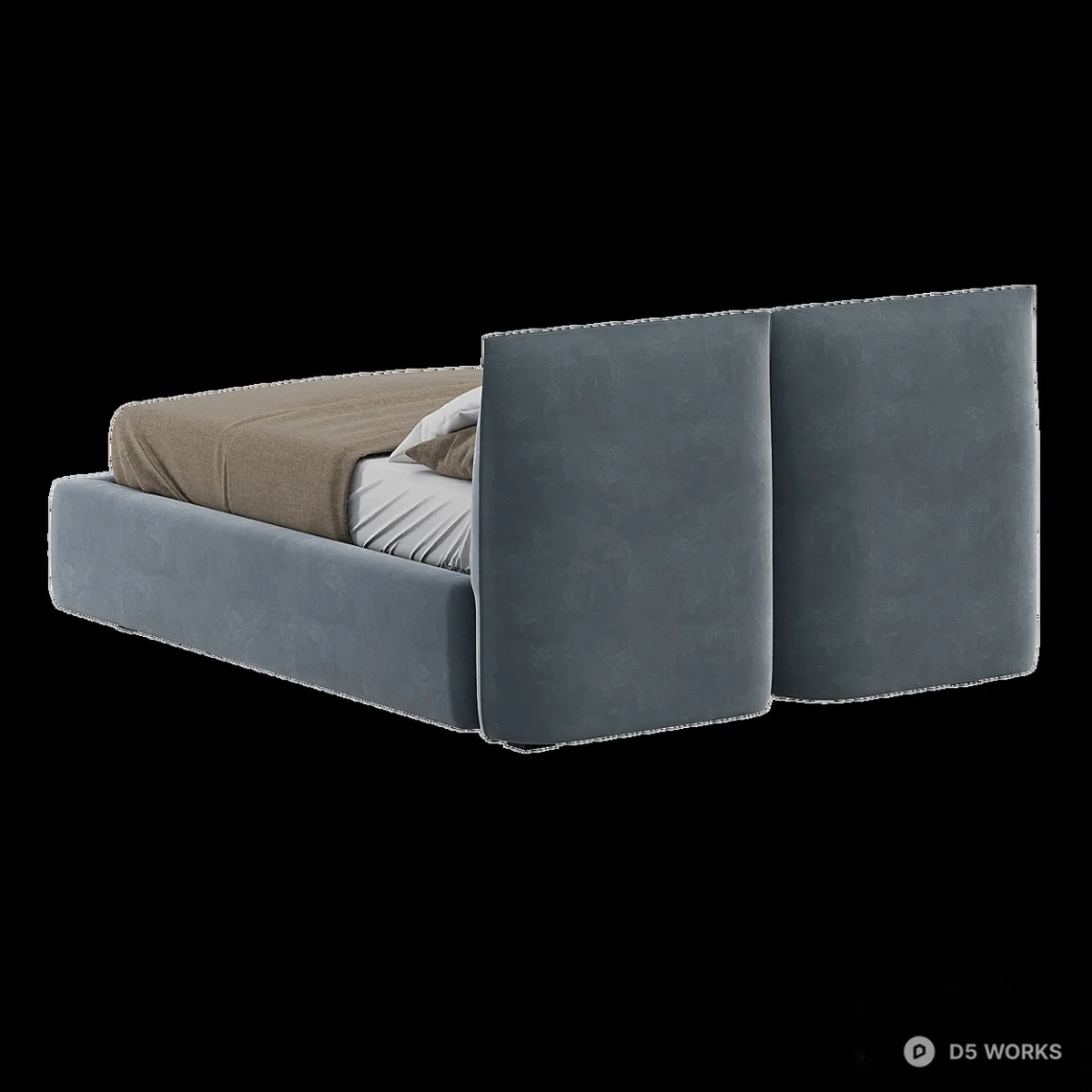 Velvet Upholstered Double Bed 3d model thumbnail 3