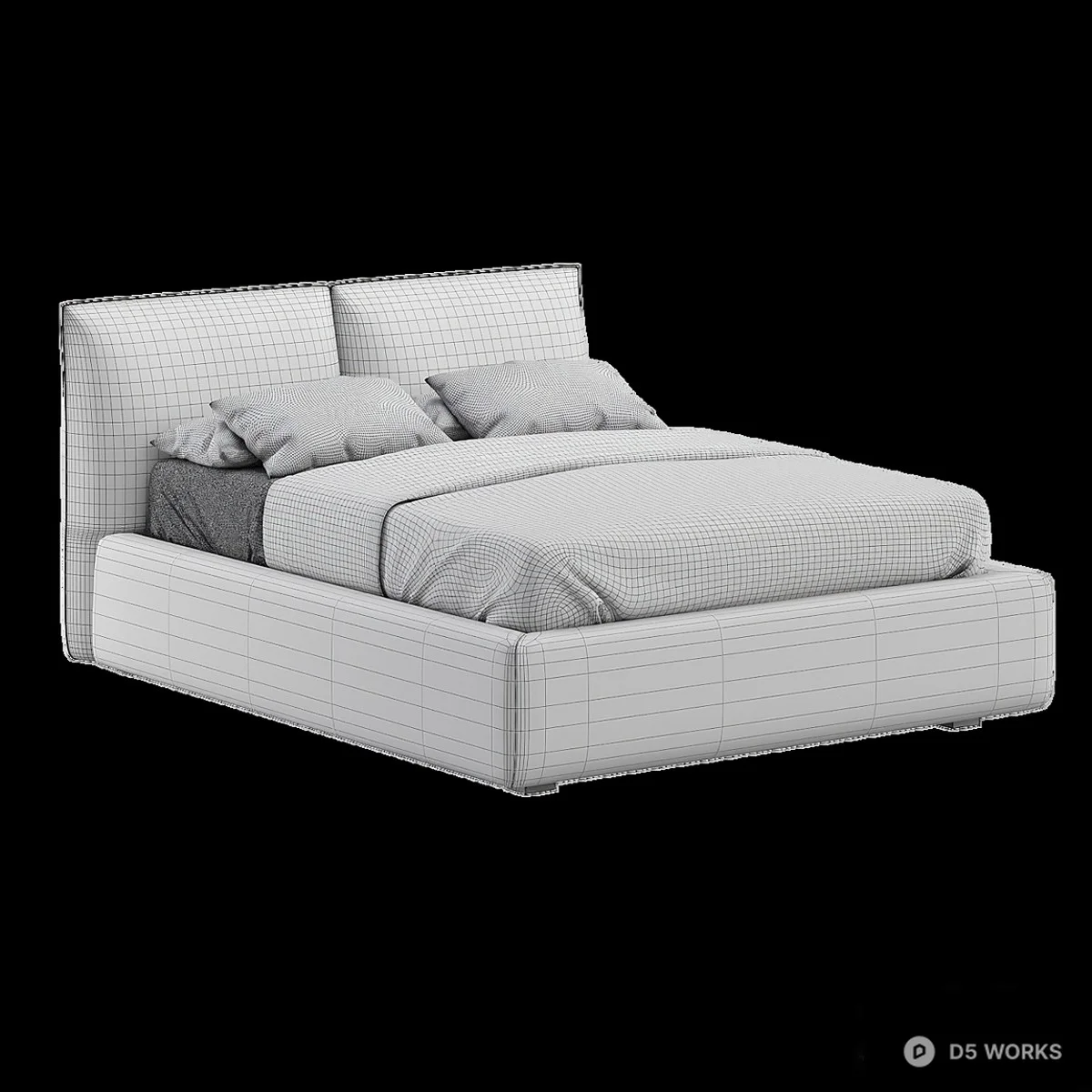 Velvet Upholstered Double Bed 3d model thumbnail 4