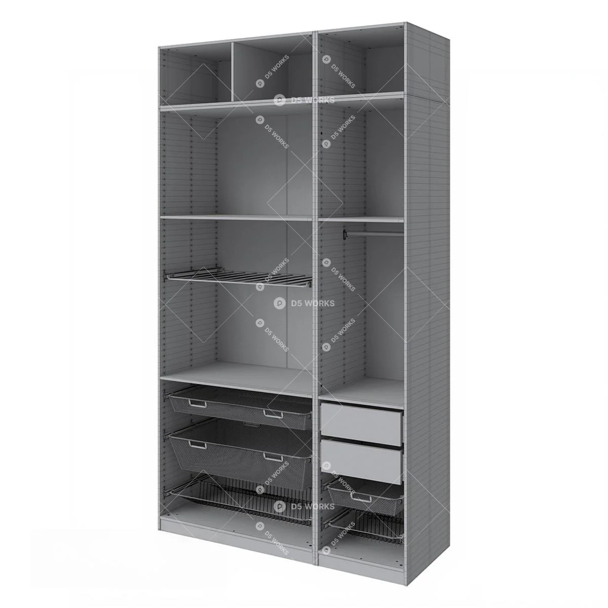 Wooden Modular Wardrobe With Drawers And Baskets 3d model thumbnail 2