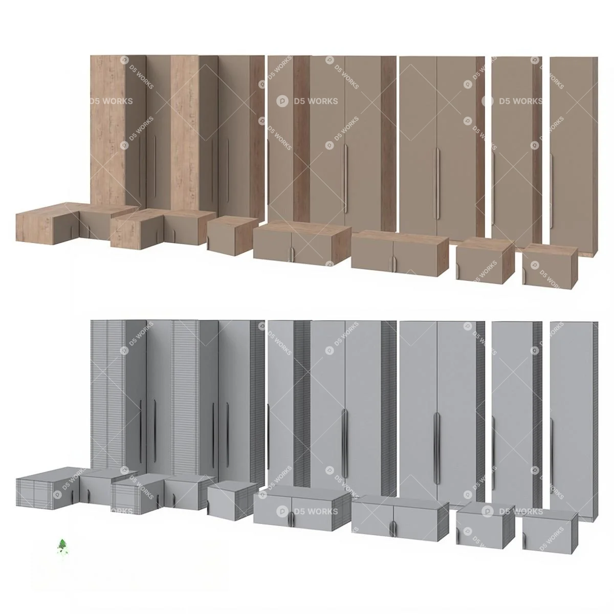 Wooden Modular Wardrobe With Drawers And Baskets 3d model thumbnail 3