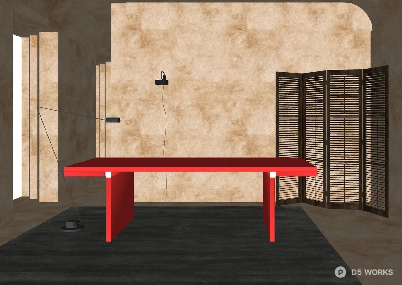 Minimalist Study Space with Red Desk 3d model thumbnail 2
