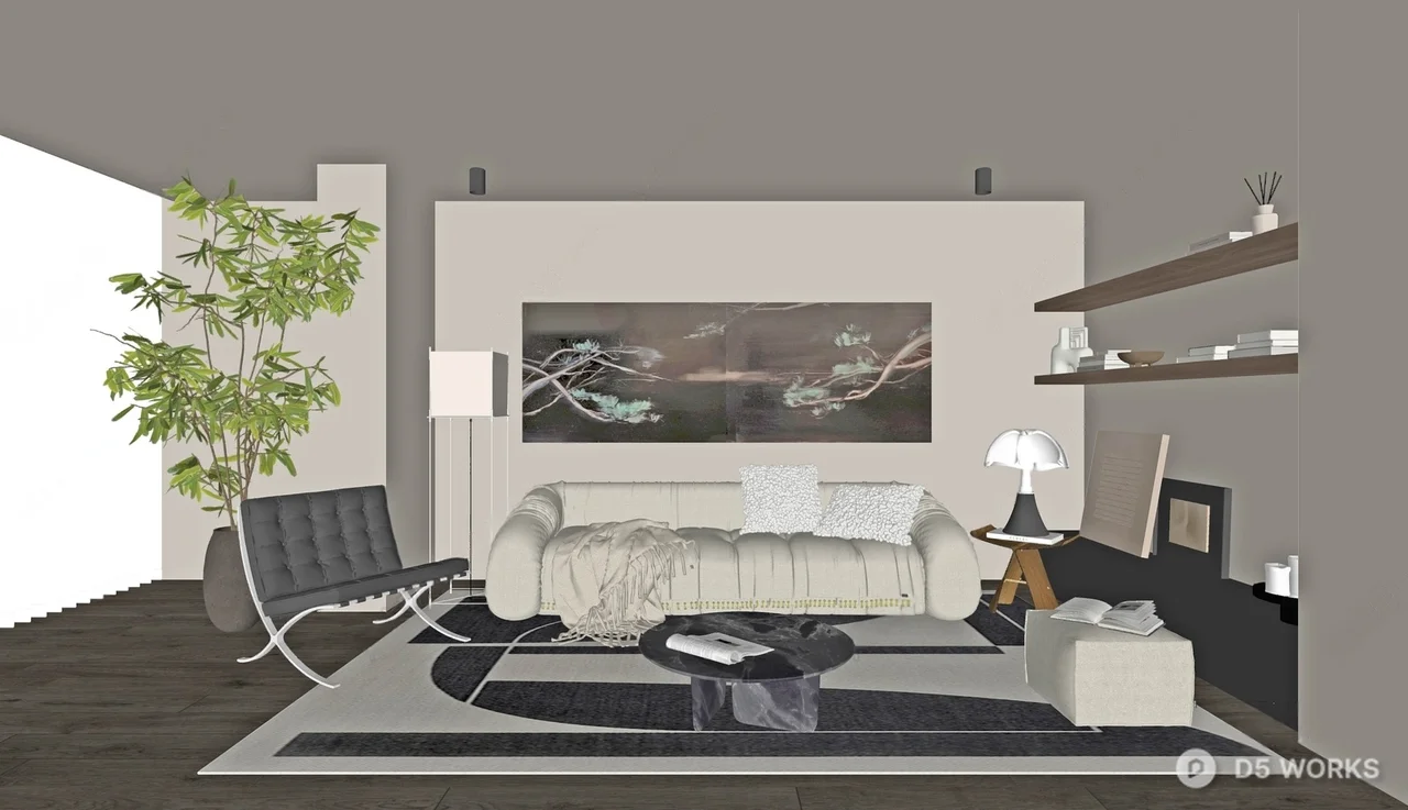 Mid Century Modern Living Room with Minimalist Decor 3d model thumbnail 2