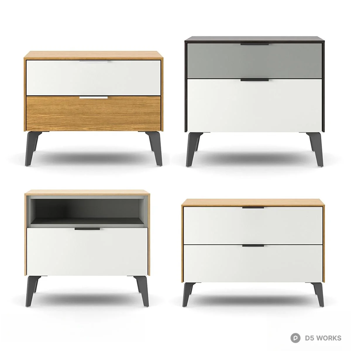 Modern Two-Tone Bedside Cabinet 3d model thumbnail 2