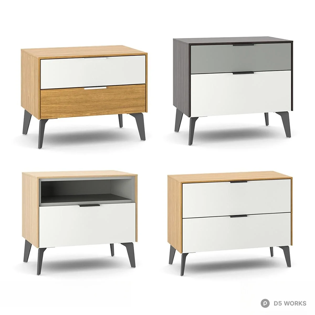 Modern Two-Tone Bedside Cabinet 3d model - Image 1