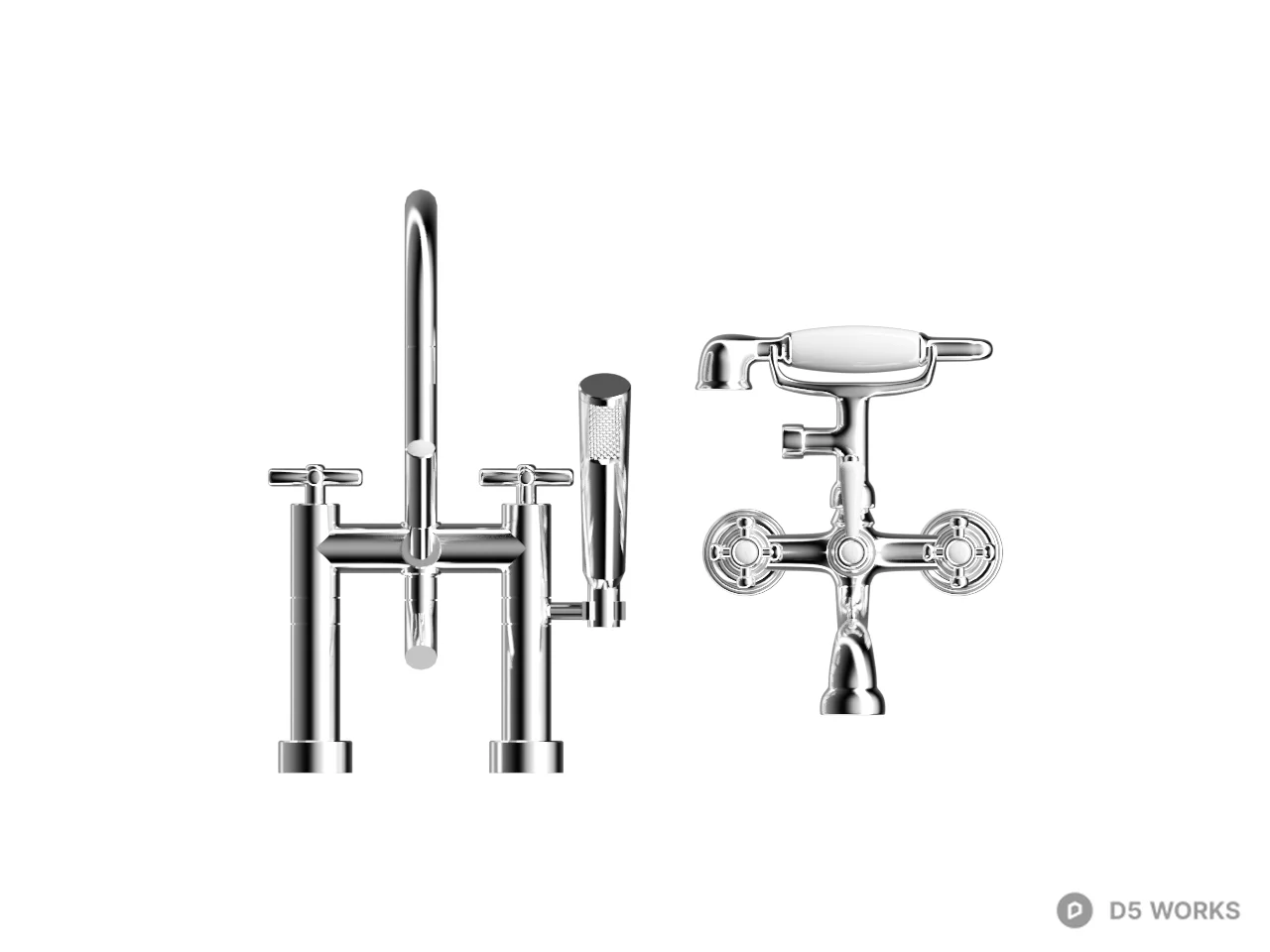 Chrome Faucet Set 3d model thumbnail 2