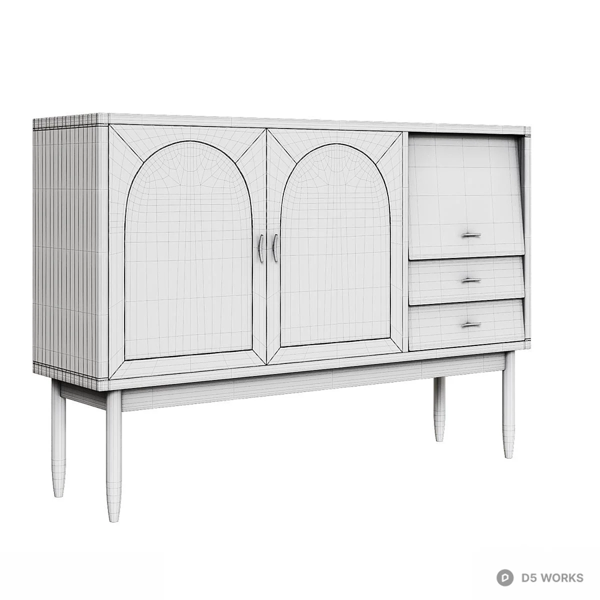 Rattan Panel Wooden TV Cabinet 3d model thumbnail 4