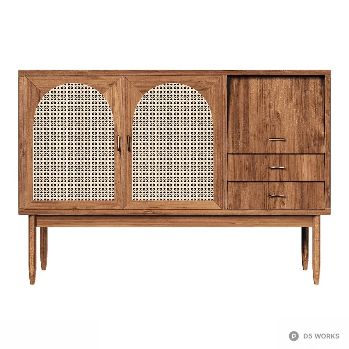 Rattan Panel Wooden TV Cabinet 3d model thumbnail 2