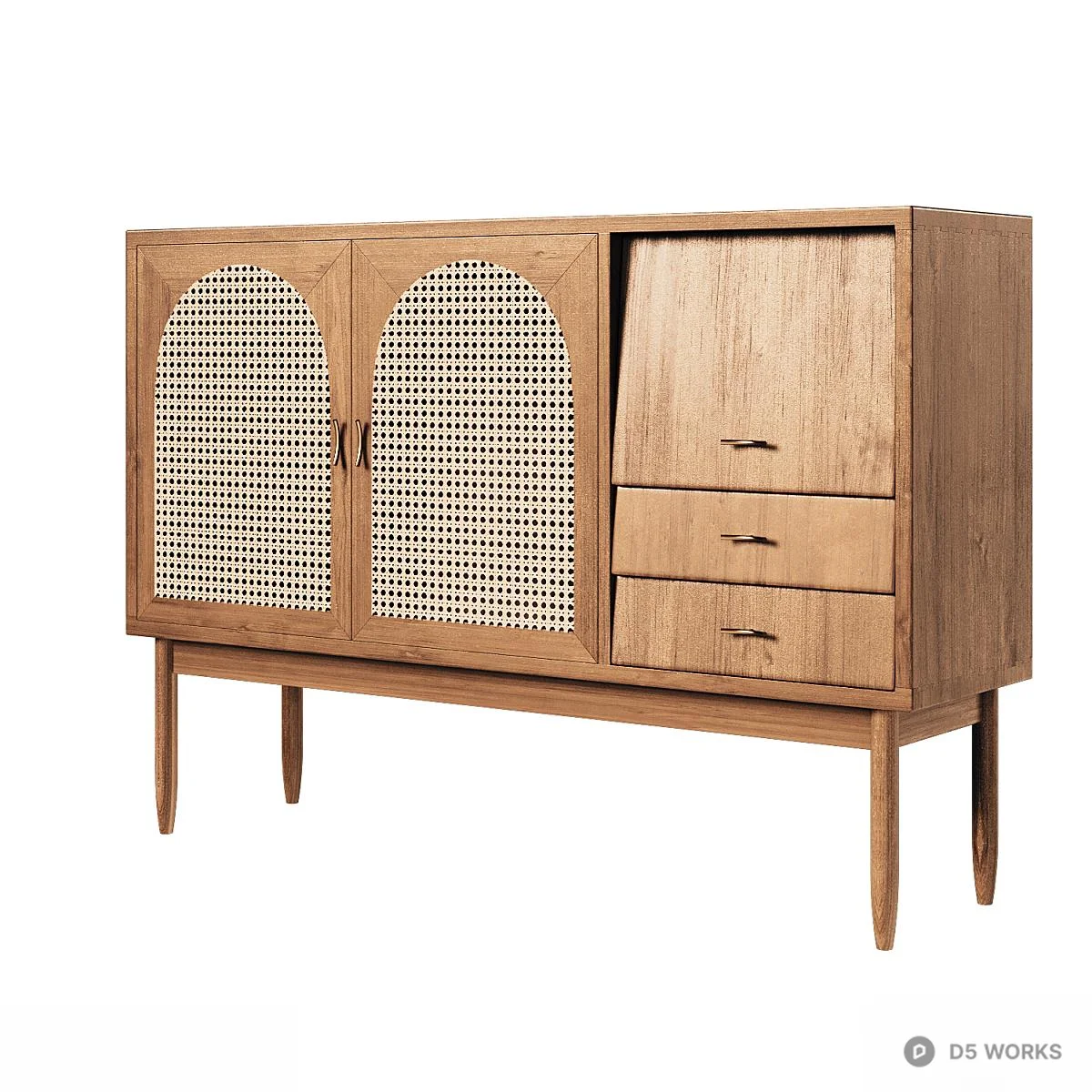 Rattan Panel Wooden TV Cabinet 3d model thumbnail 3