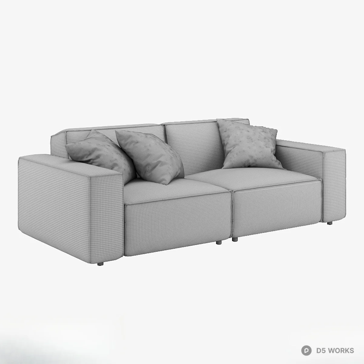 Modern Gray Fabric Three-Seater Sofa With Yellow And Gray Cushions 3d model thumbnail 3