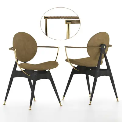 Brass-Accented Mid-Century Modern Armchair 3d model