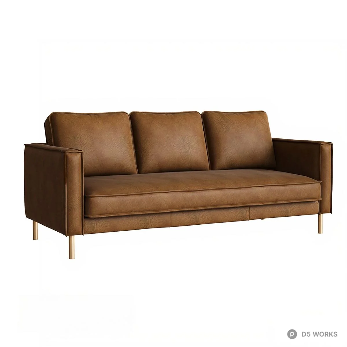 Minimalist Leather Three-Seater Sofa 3d model - Image 1