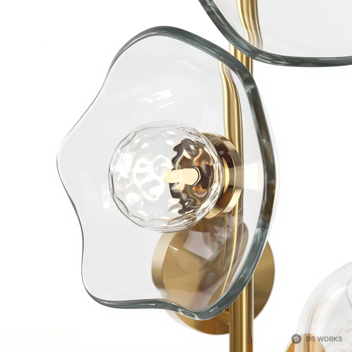 Organic Glass Wall Lamp With Brass Frame 3d model thumbnail 3