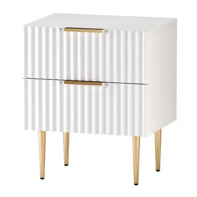 Ribbed White Bedside Cabinet With Gold Handles 3d model