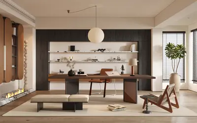 Mid Century Modern Study Room with Minimalist Shelving 3d model
