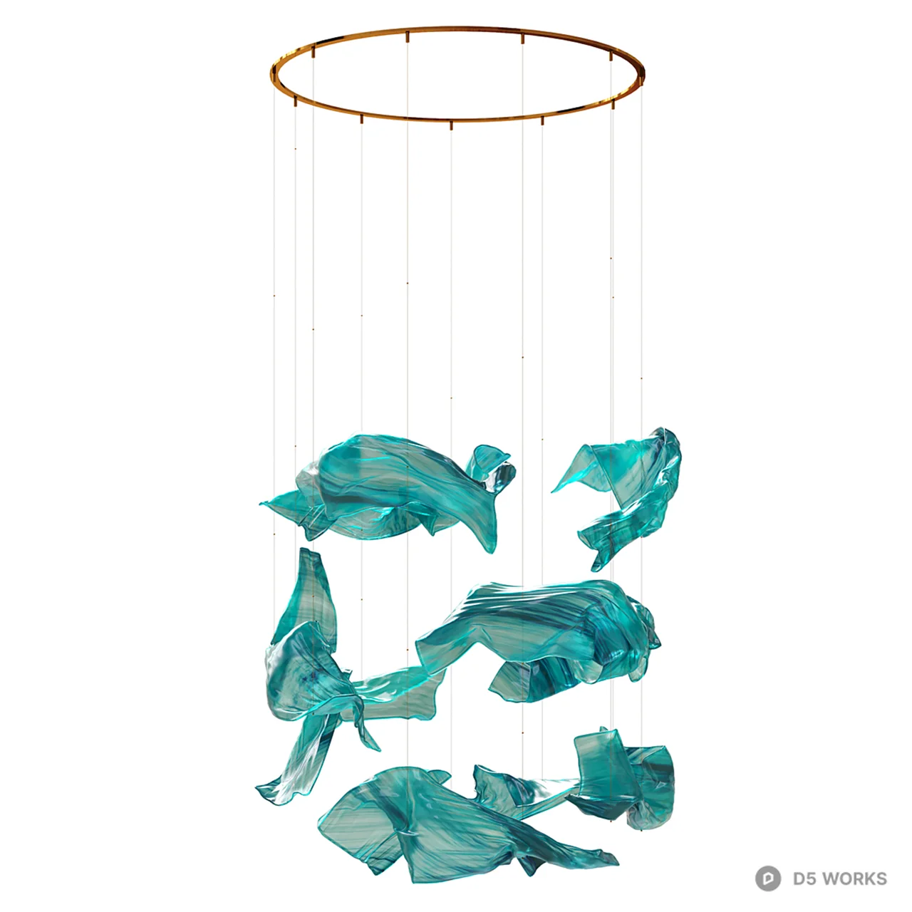 Teal Fabric Mobile Hanging Art 3d model - Image 1