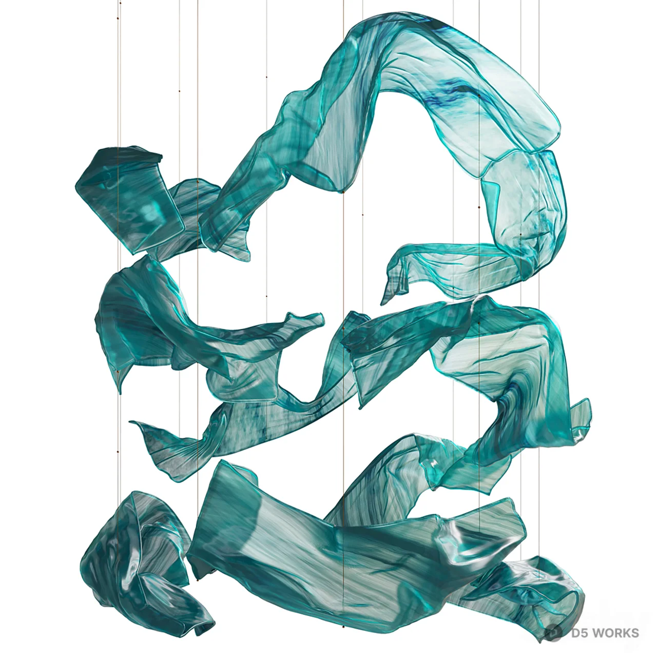 Teal Fabric Mobile Hanging Art 3d model thumbnail 2