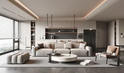Minimalist Open Plan Living Dining Space 3d model