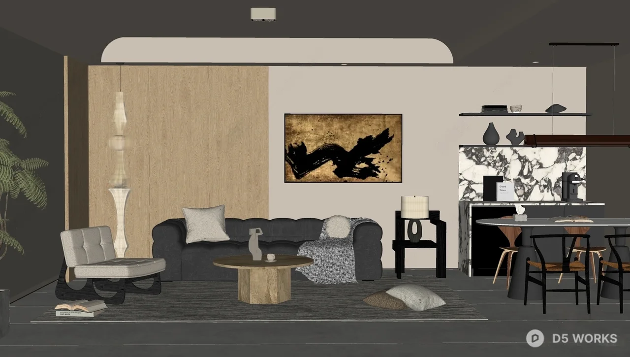 Mid Century Modern Living Room with Minimalist Decor 3d model thumbnail 2