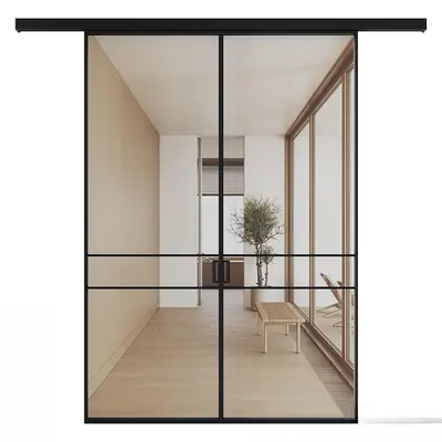 Minimalist Black Frame Sliding Door 3d model