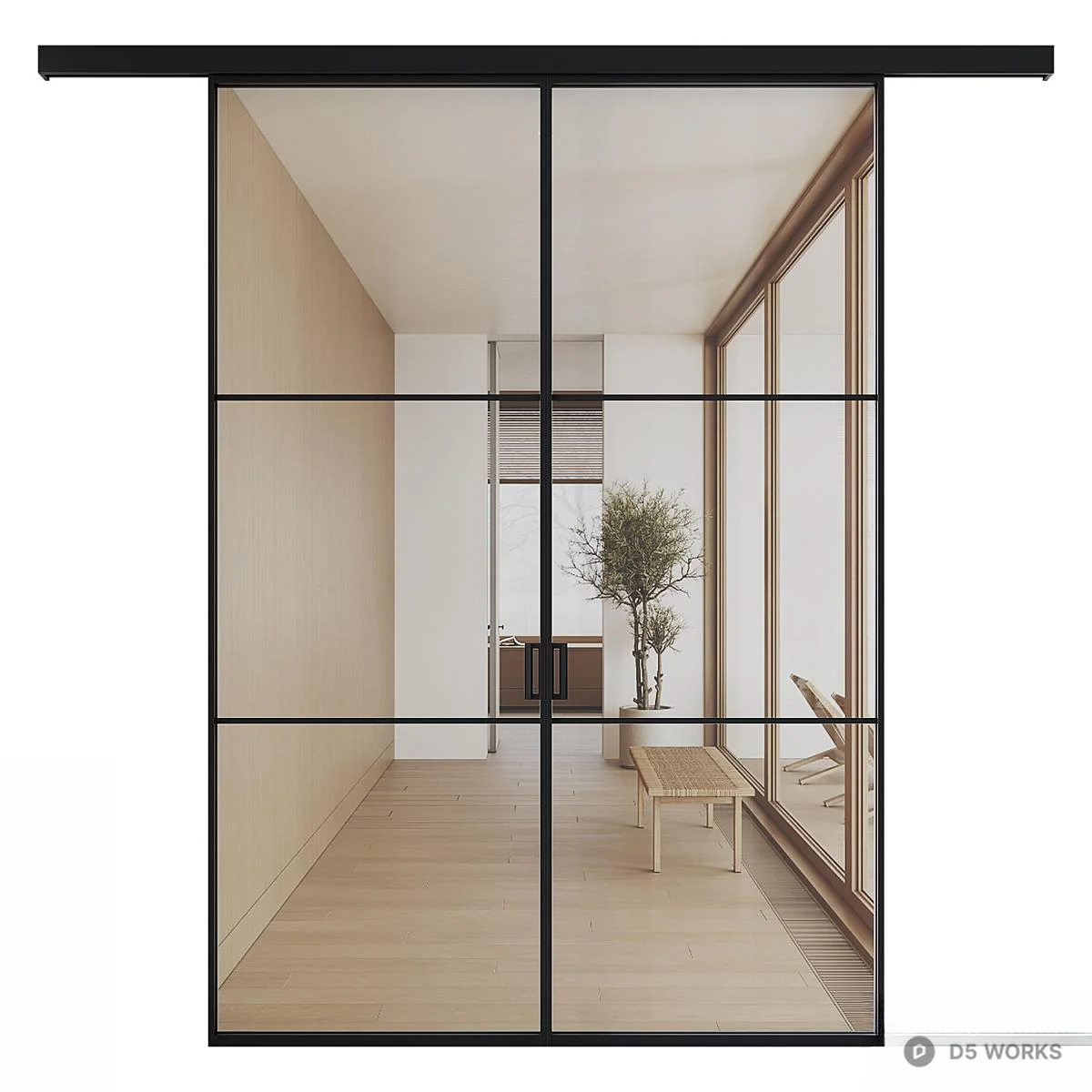 Minimalist Black Frame Sliding Door 3d model thumbnail 2