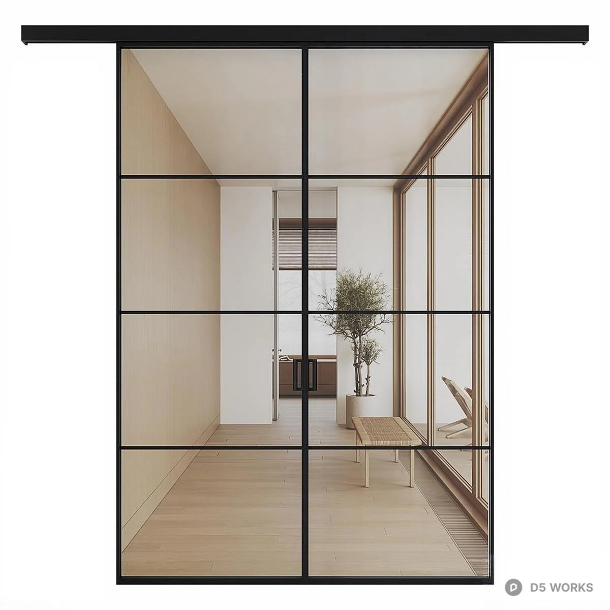 Minimalist Black Frame Sliding Door 3d model thumbnail 3