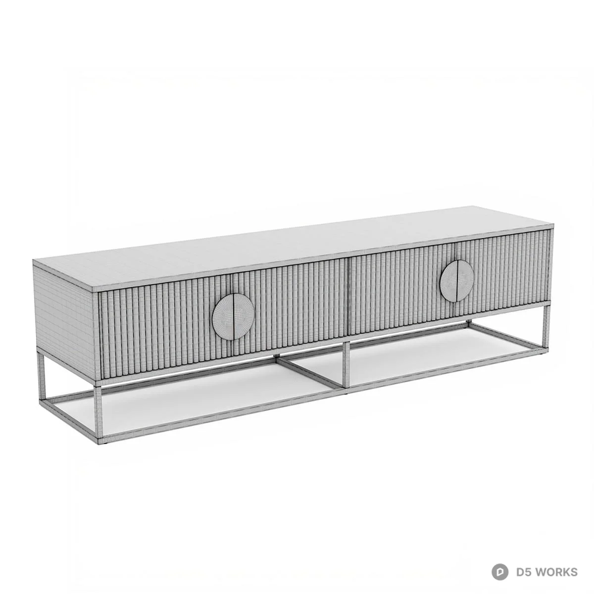 Rattan Texture TV Cabinet With Brass Frame 3d model thumbnail 4