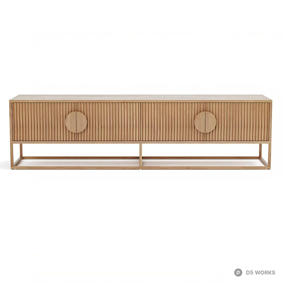 Rattan Texture TV Cabinet With Brass Frame 3d model thumbnail 2
