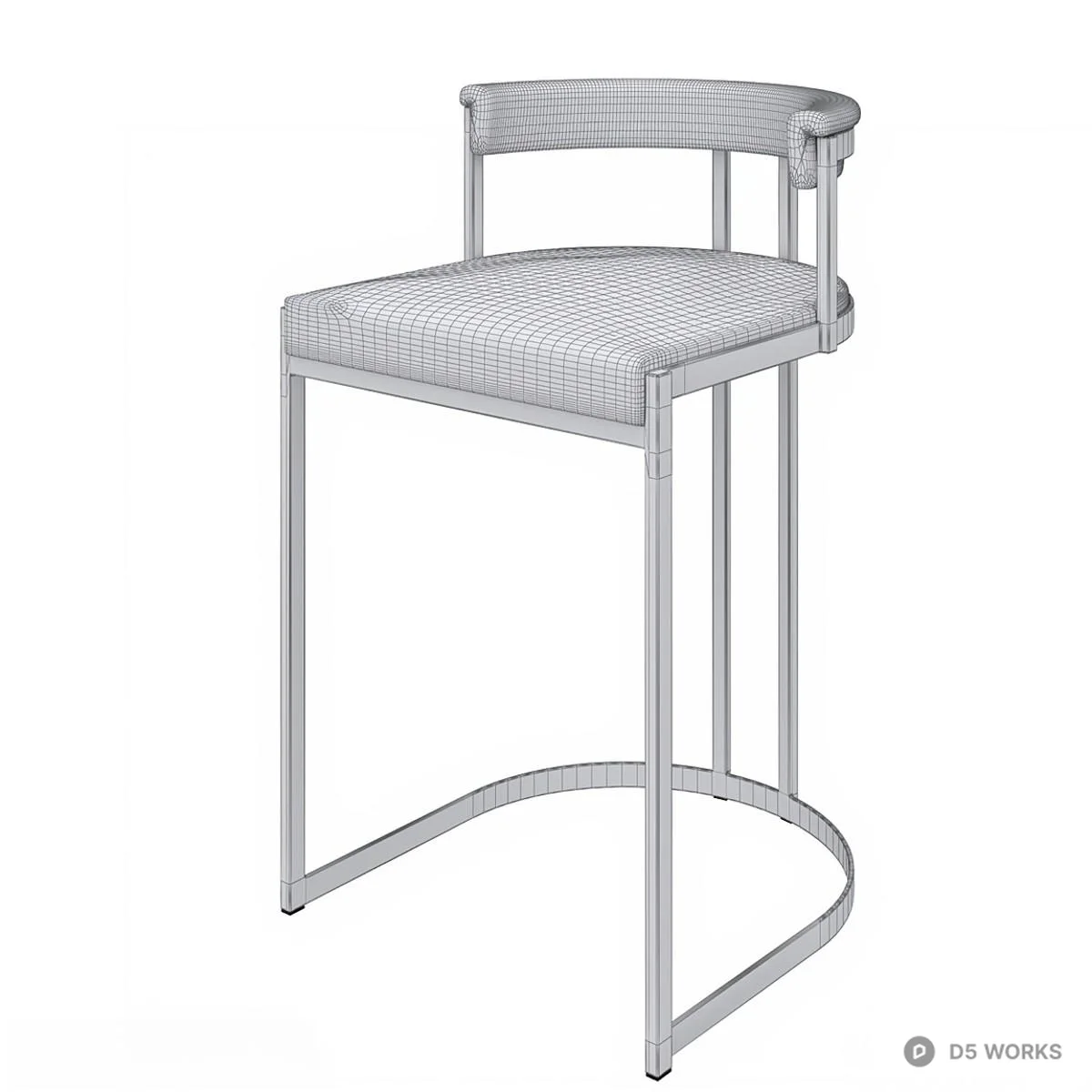 Gold Frame Bar Stool With White Upholstery 3d model thumbnail 4