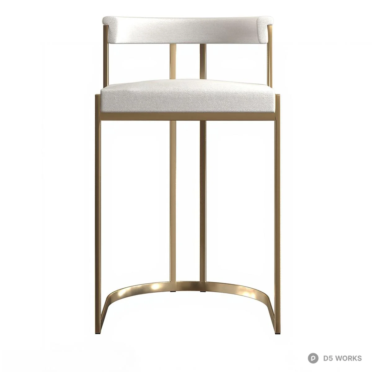 Gold Frame Bar Stool With White Upholstery 3d model thumbnail 2