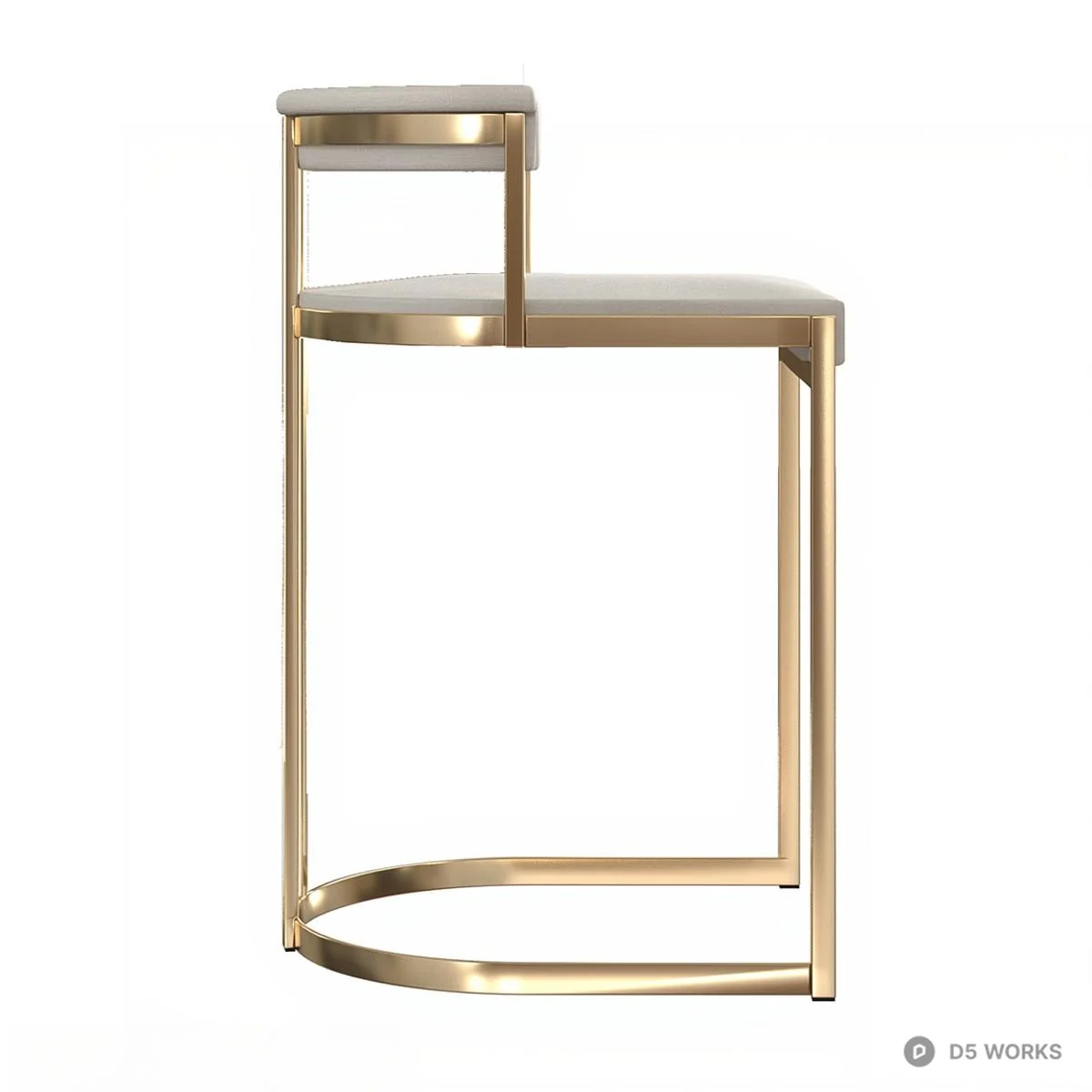 Gold Frame Bar Stool With White Upholstery 3d model thumbnail 3