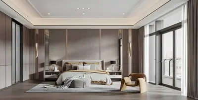 Modern Minimalist Bedroom with Ambient Lighting 3d model