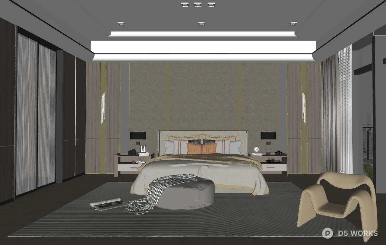 Modern Minimalist Bedroom with Ambient Lighting 3d model thumbnail 2