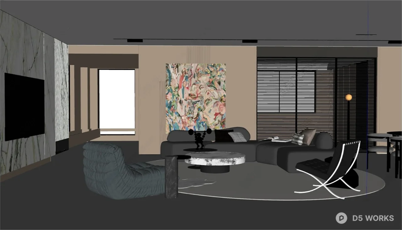 Modern Minimalist Living Room with Art Wall 3d model thumbnail 2
