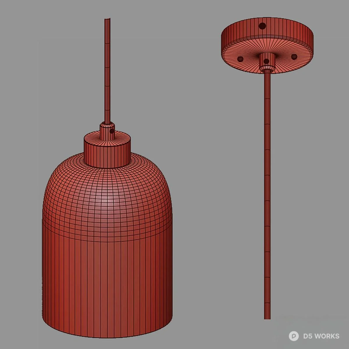 Smoked Glass Pendant Lamp With Metallic Finish 3d model thumbnail 2