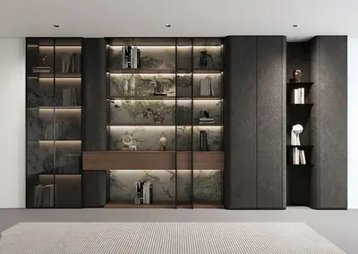 Modern Minimalist Study With Integrated Bookcase 3d model