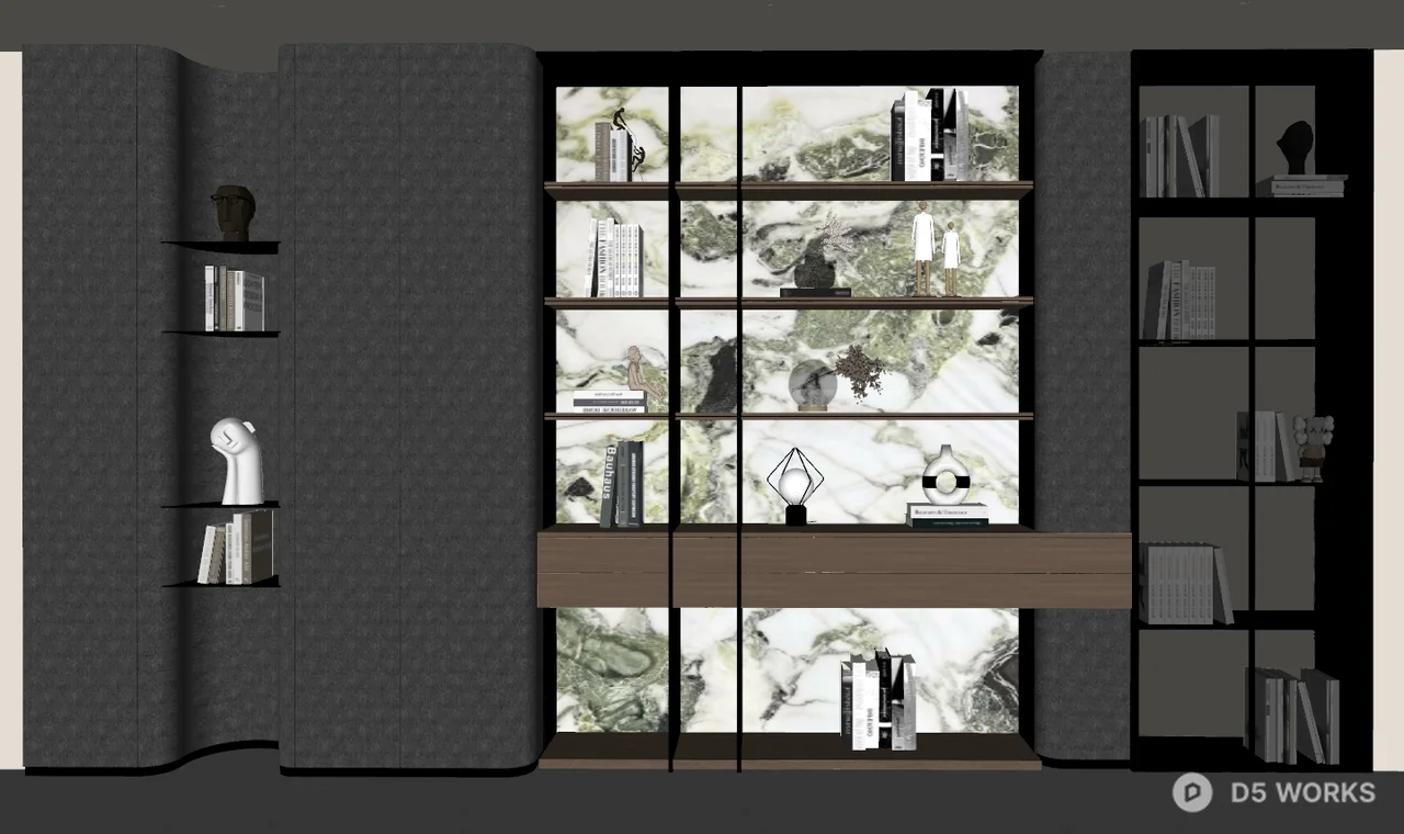 Modern Minimalist Study With Integrated Bookcase 3d model thumbnail 2