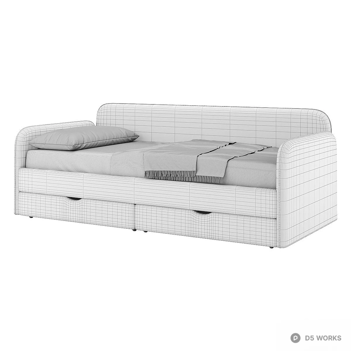 Velvet Upholstered Sofa Bed With Storage Drawers 3d model thumbnail 2