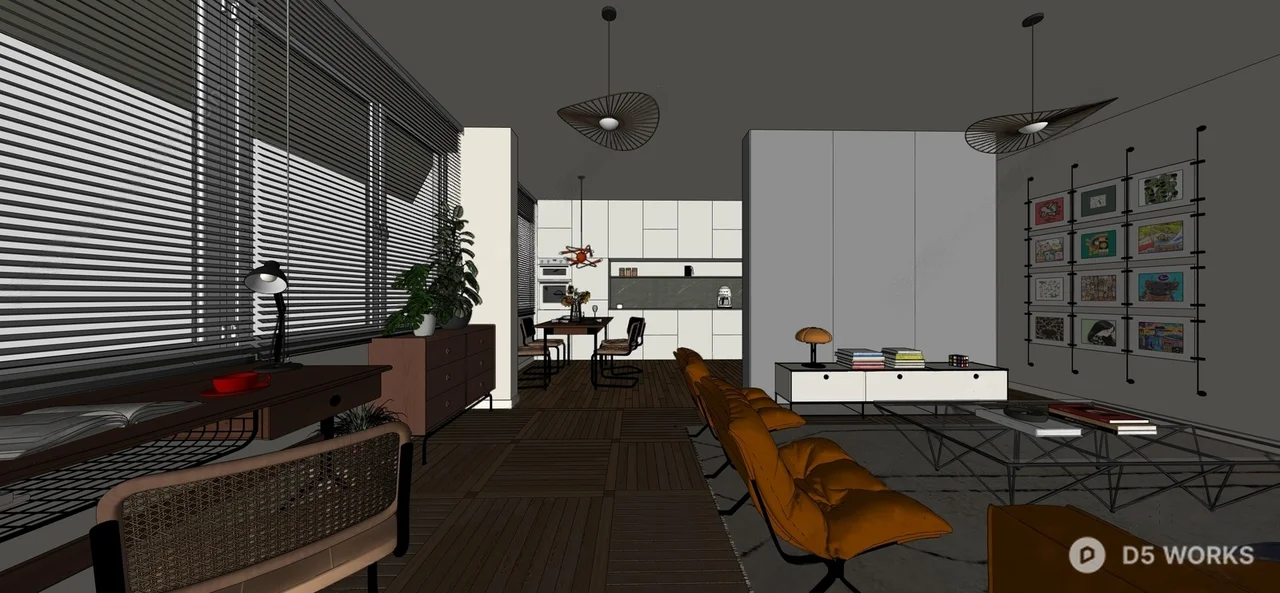 Modern Living Room with Leather Sofa and Wooden Flooring 3d model thumbnail 3