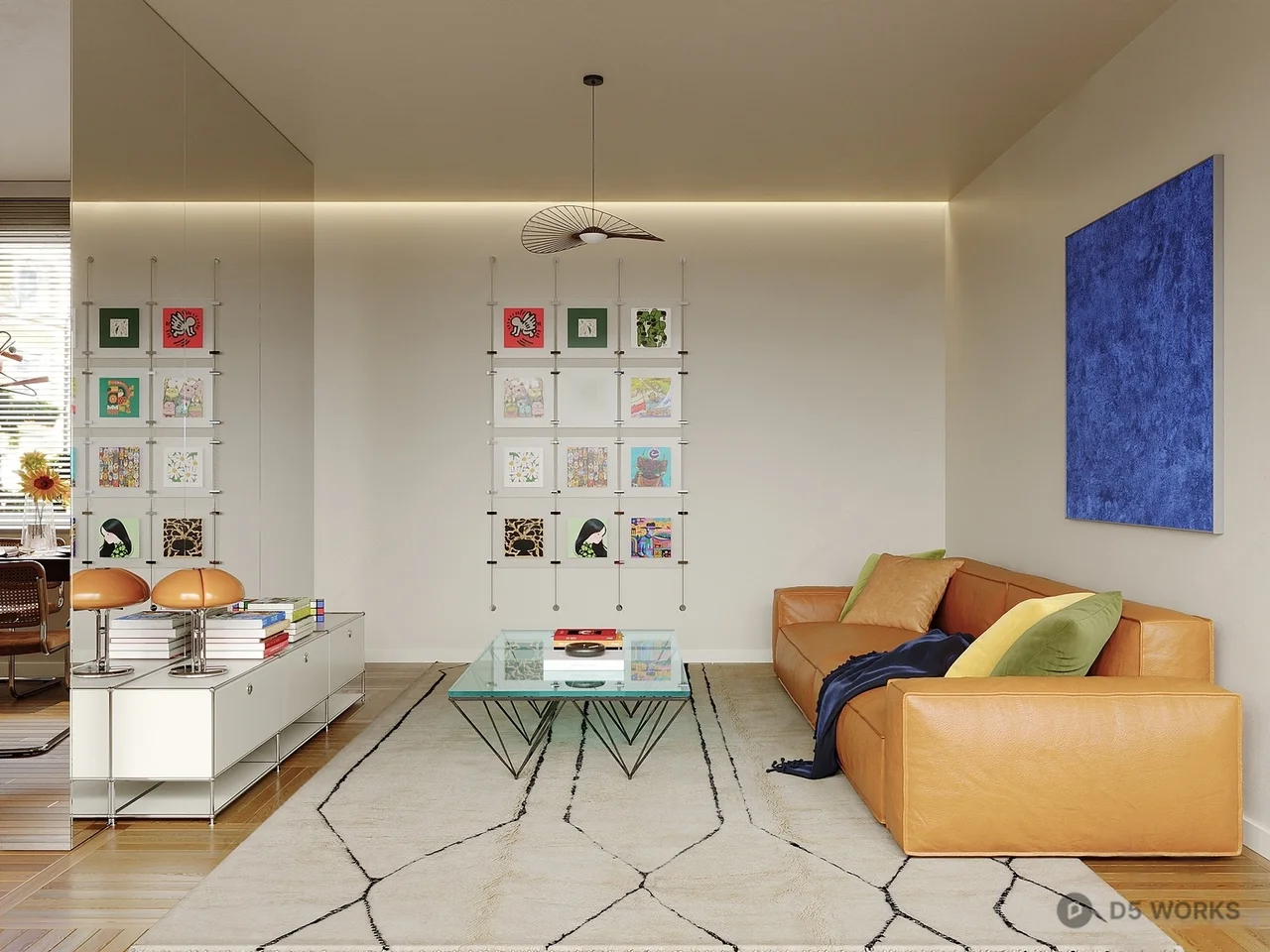 Modern Living Room with Leather Sofa and Wooden Flooring 3d model thumbnail 2