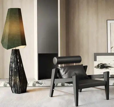Sculptural Black Leather Lounge Chair With Metal Frame 3d model