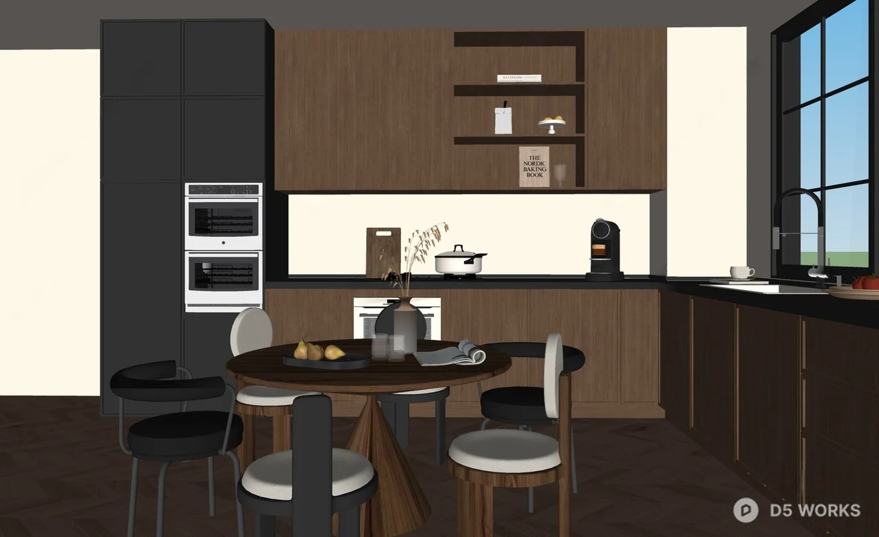 Minimalist Open Kitchen with Wooden Cabinetry 3d model thumbnail 2