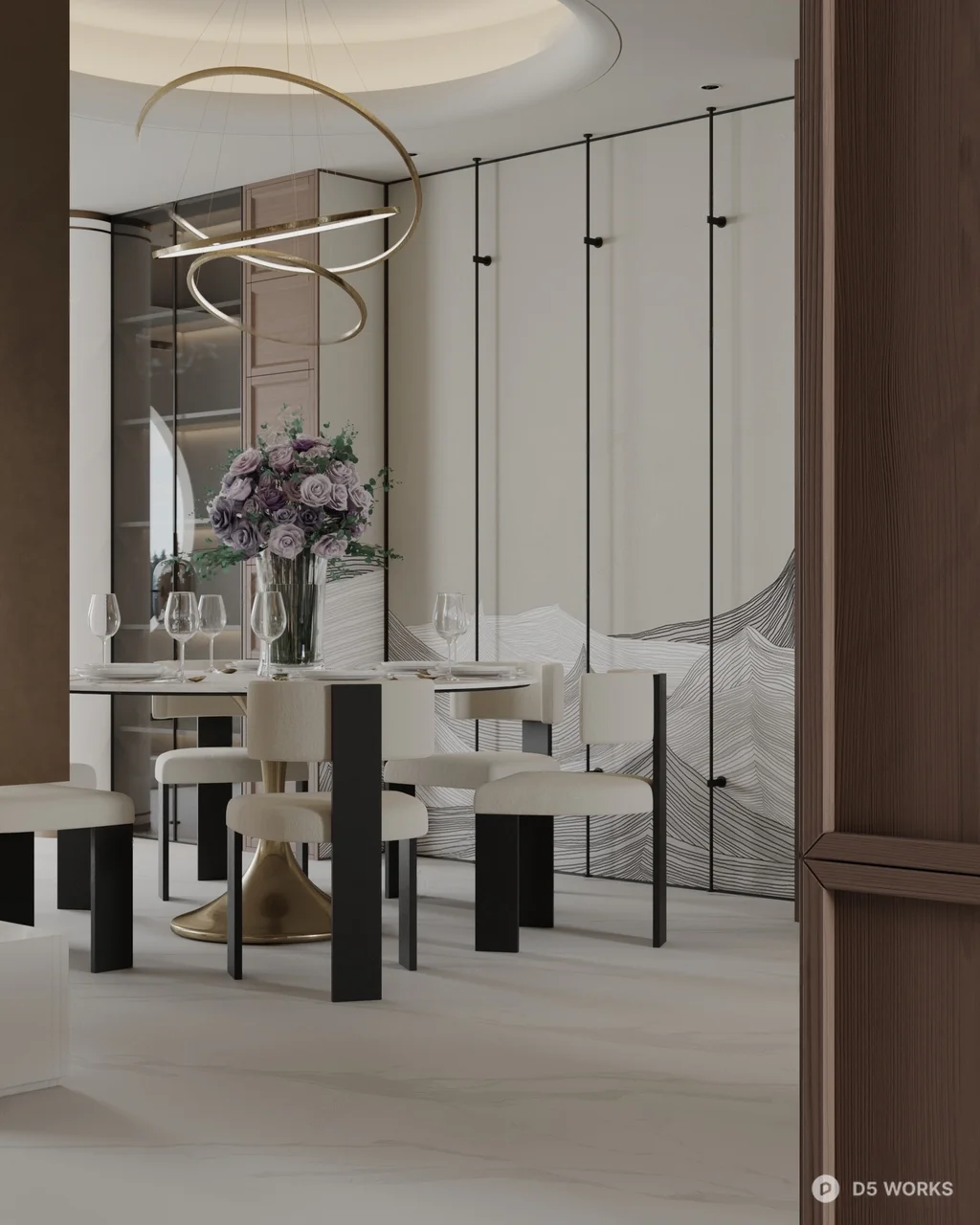Minimalist Villa Living Room with Wood Panel Accent Wall 3d model thumbnail 4