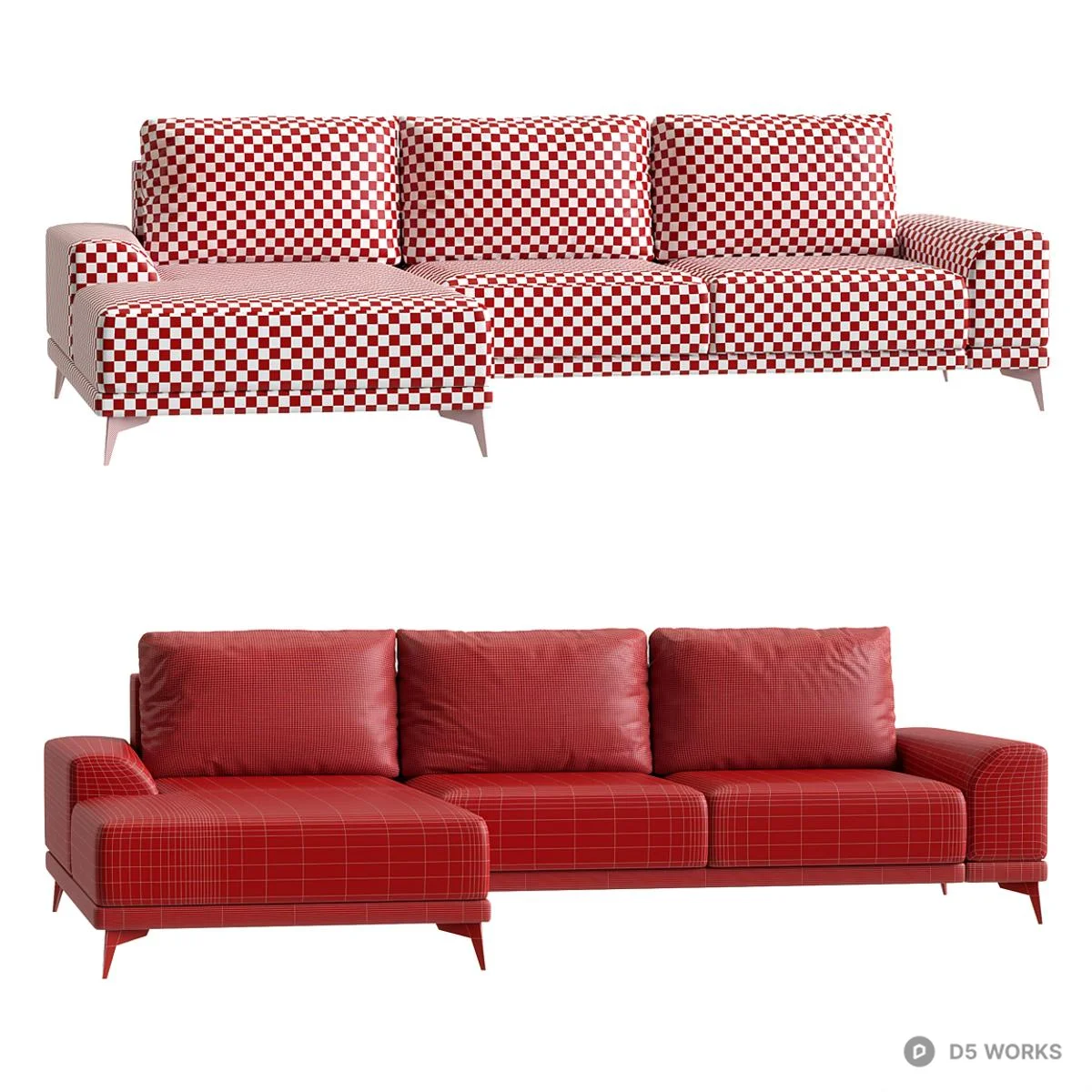 Corduroy Three Seater Sofa With Chaise 3d model thumbnail 5