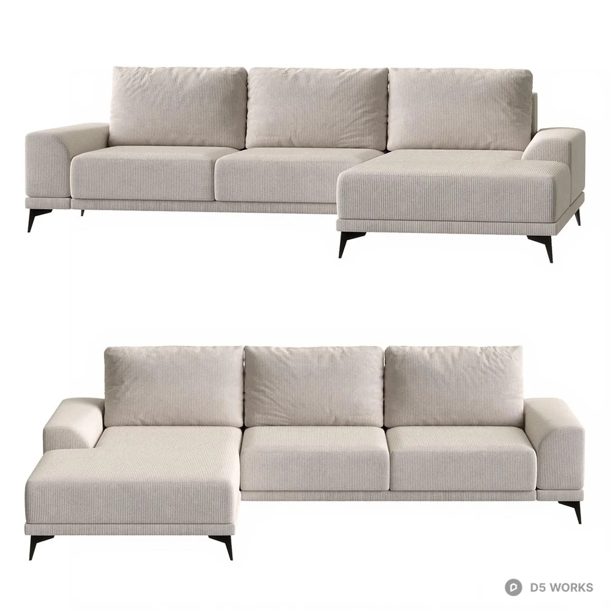 Corduroy Three Seater Sofa With Chaise 3d model thumbnail 2