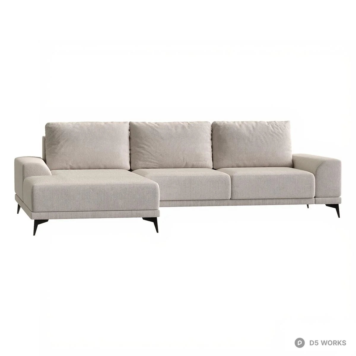 Corduroy Three Seater Sofa With Chaise 3d model thumbnail 3