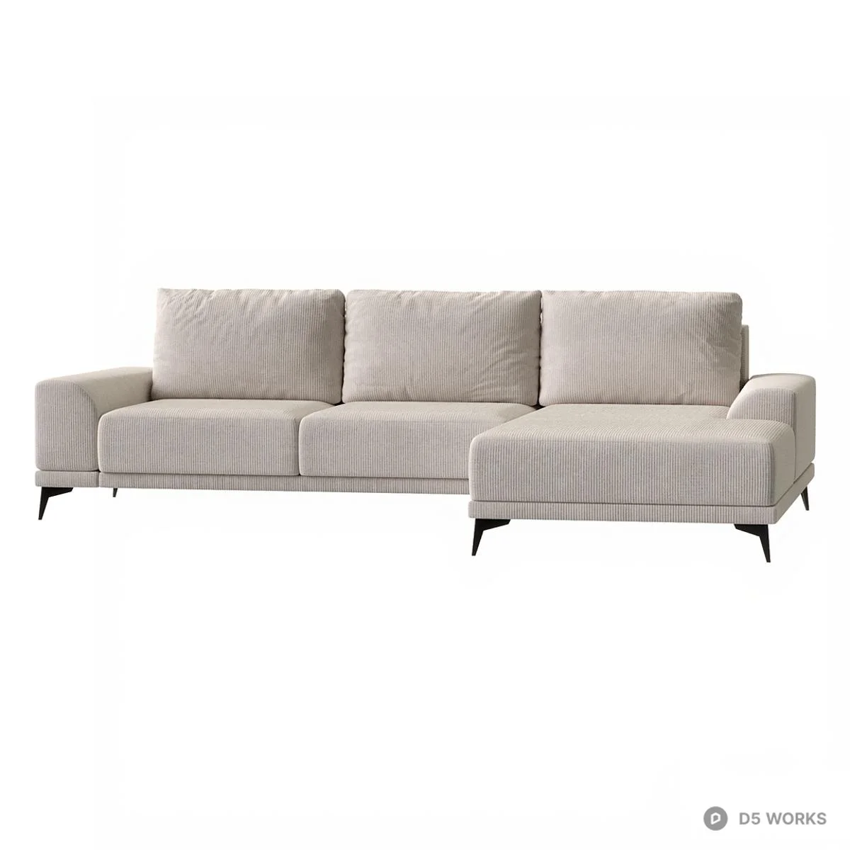 Corduroy Three Seater Sofa With Chaise 3d model thumbnail 4