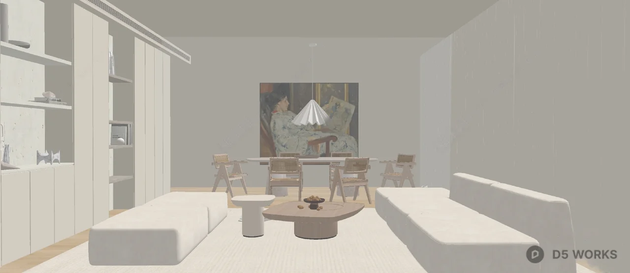 Minimalist Living Dining Space with Art Wall 3d model thumbnail 2